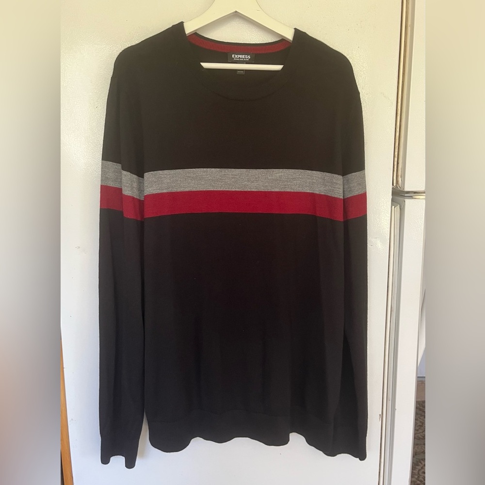 Express‎ Merino Wool Blend Sweater in Black with Red Accents